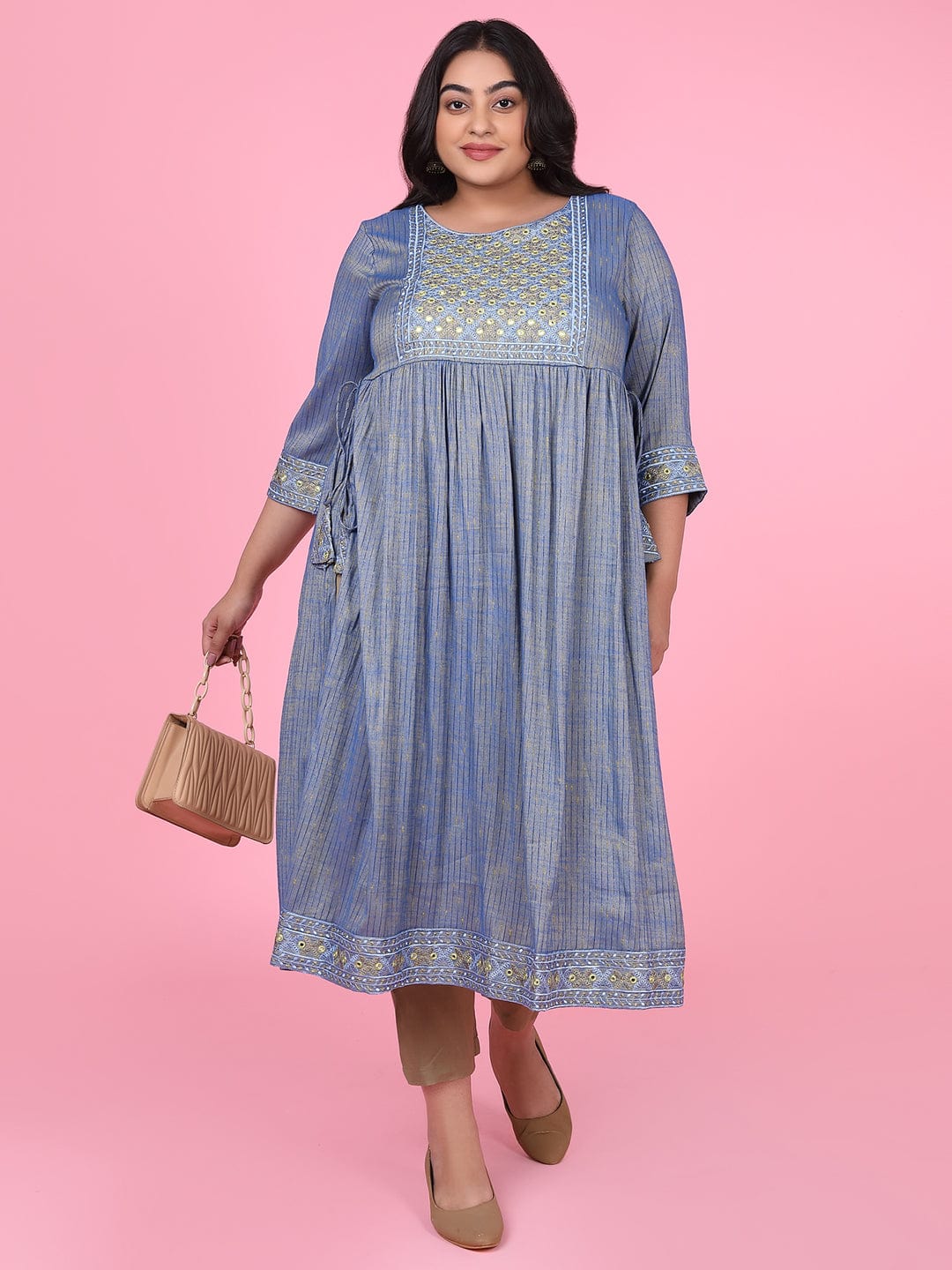 Women's Blue Woven Design A Line Kurta