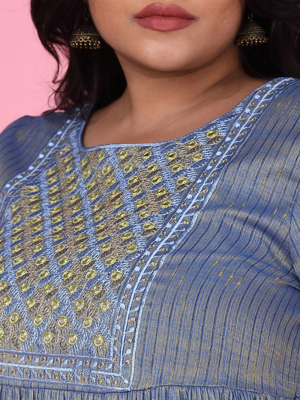 Women's Blue Woven Design A Line Kurta