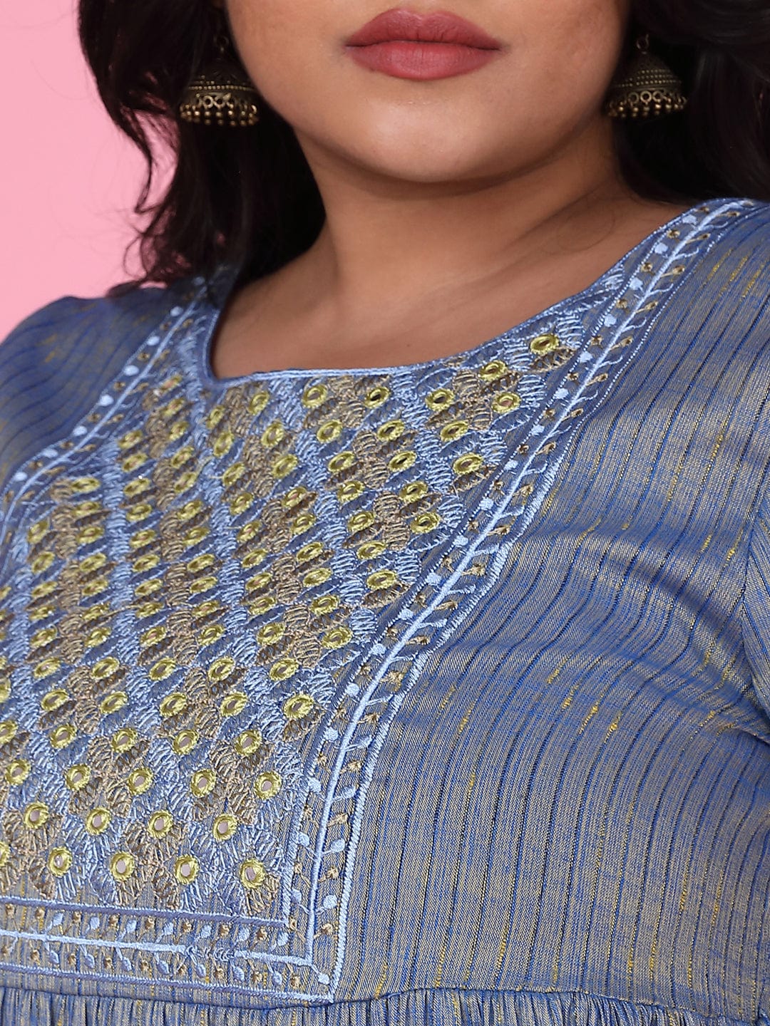 Women's Blue Woven Design A Line Kurta