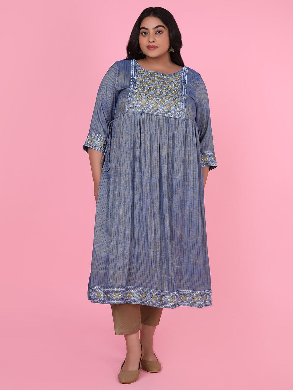 Women's Blue Woven Design A Line Kurta