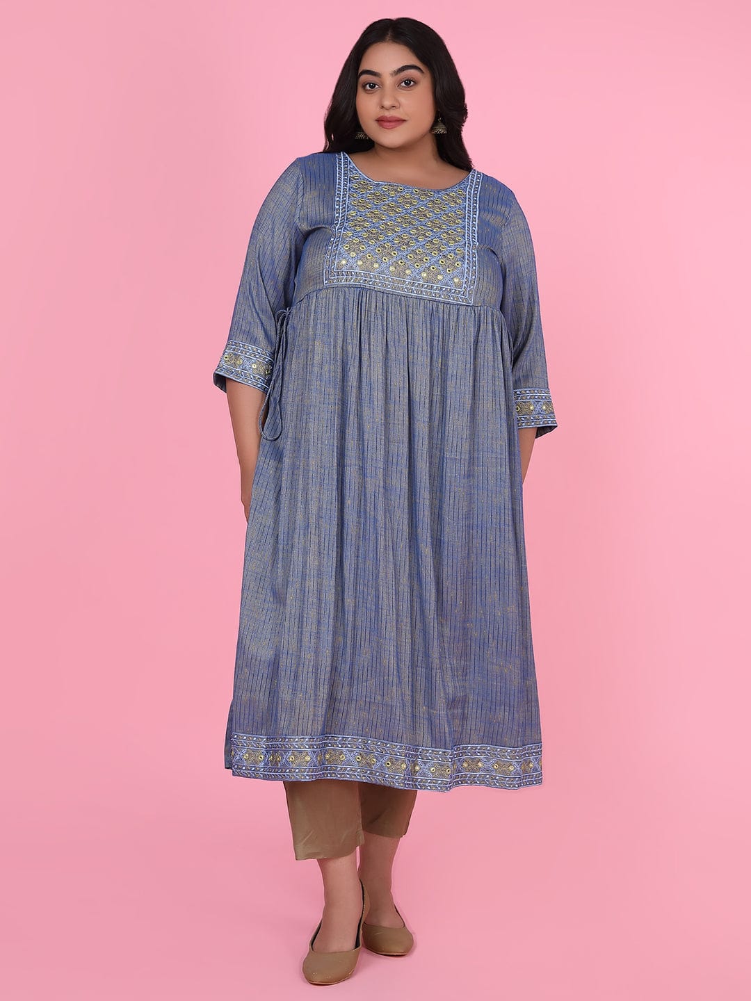 Women's Blue Woven Design A Line Kurta