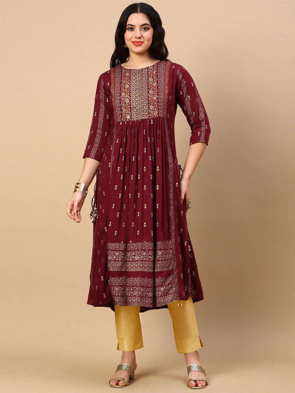 Women's Maroon Graphic Anarkali Kurta