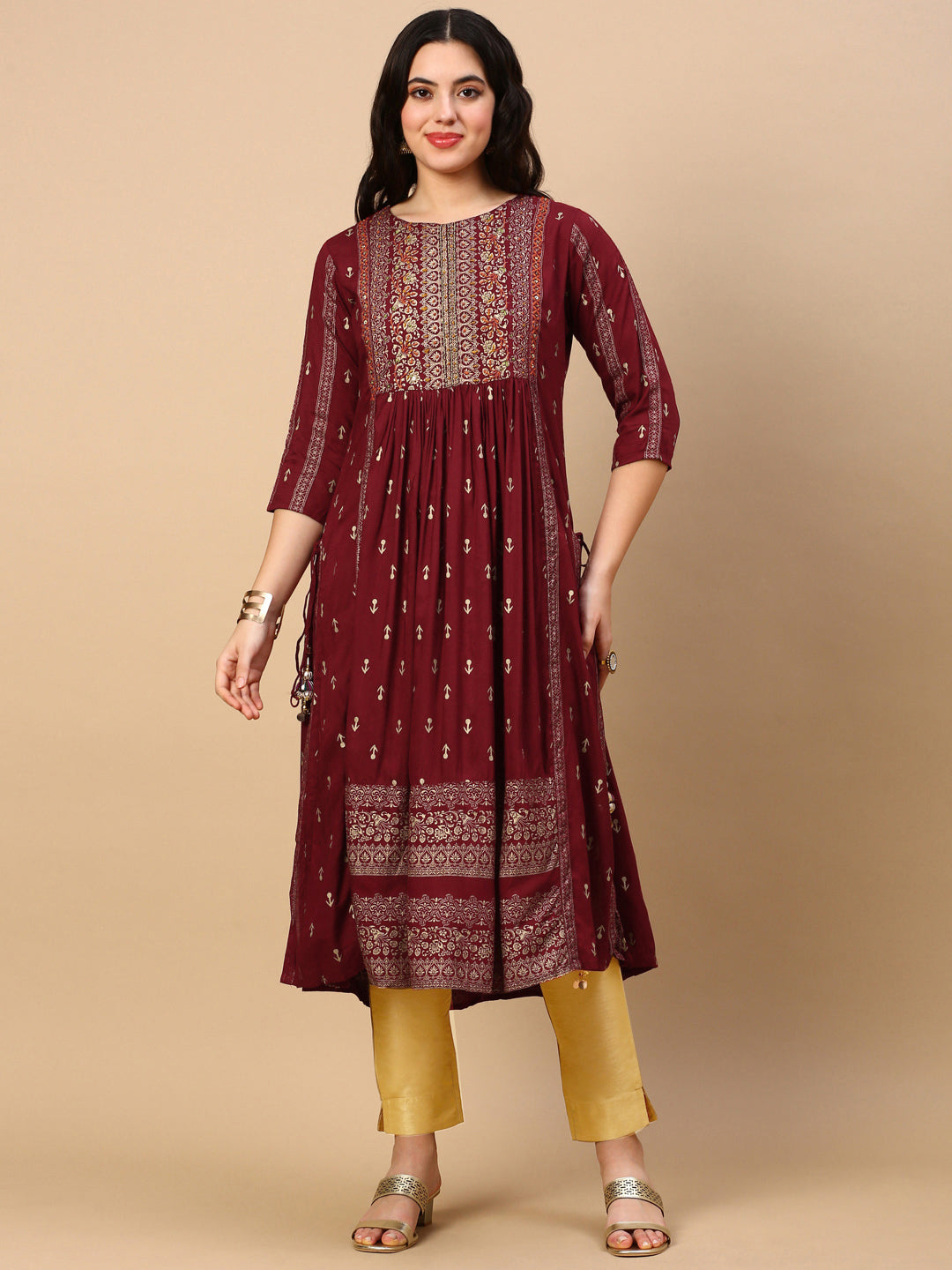 Women's Maroon Graphic Anarkali Kurta