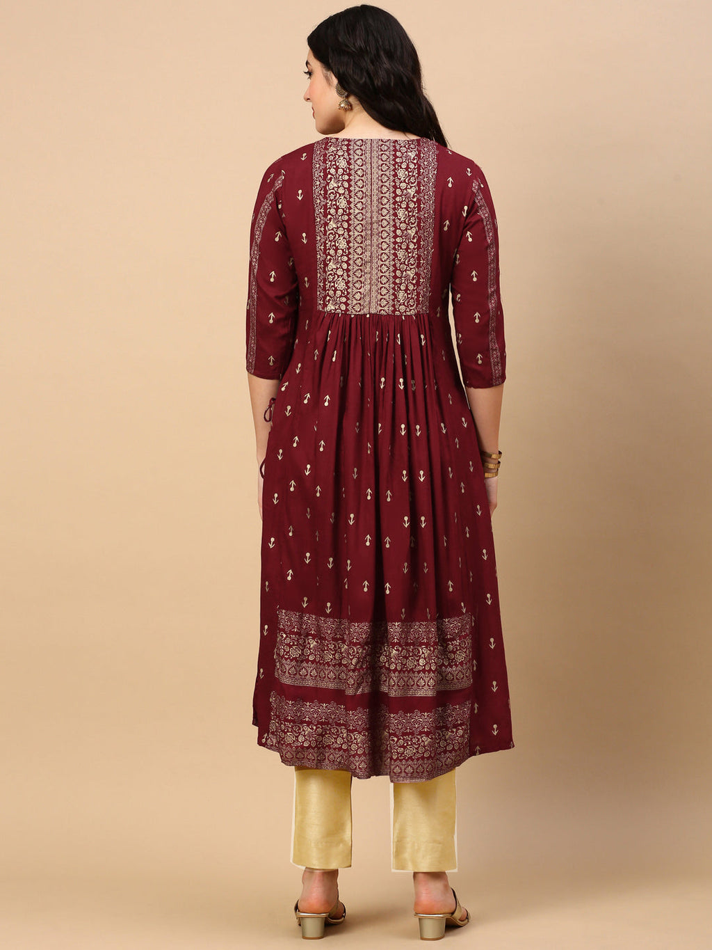 Women's Maroon Graphic Anarkali Kurta