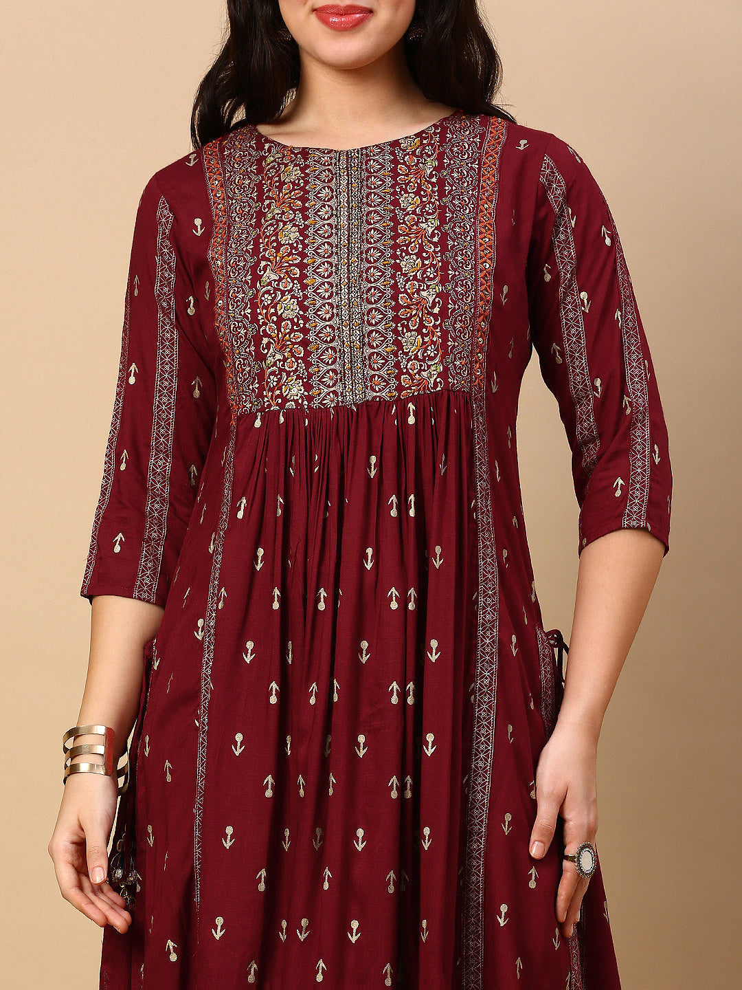 Women's Maroon Graphic Anarkali Kurta