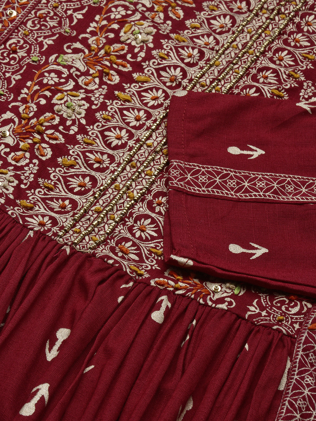 Women's Maroon Graphic Anarkali Kurta