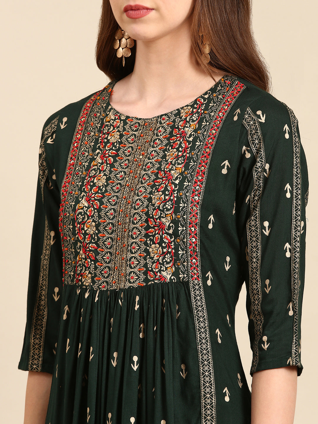Women's Green Anarkali Cotton Kurta