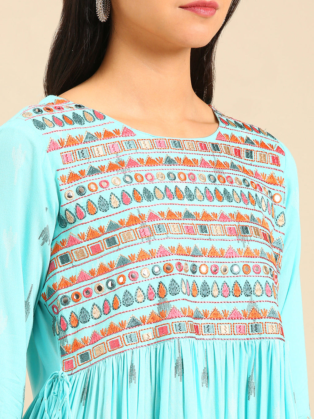 Women's Blue Ethnic Motifs Printed A-Line Kurta