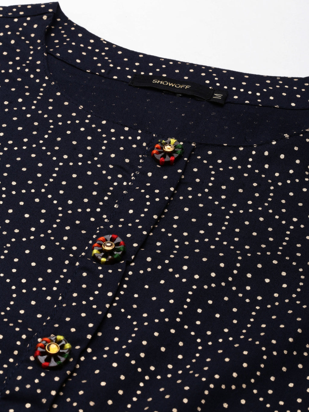 Women's Navy Blue Geometric Printed Straight Kurta