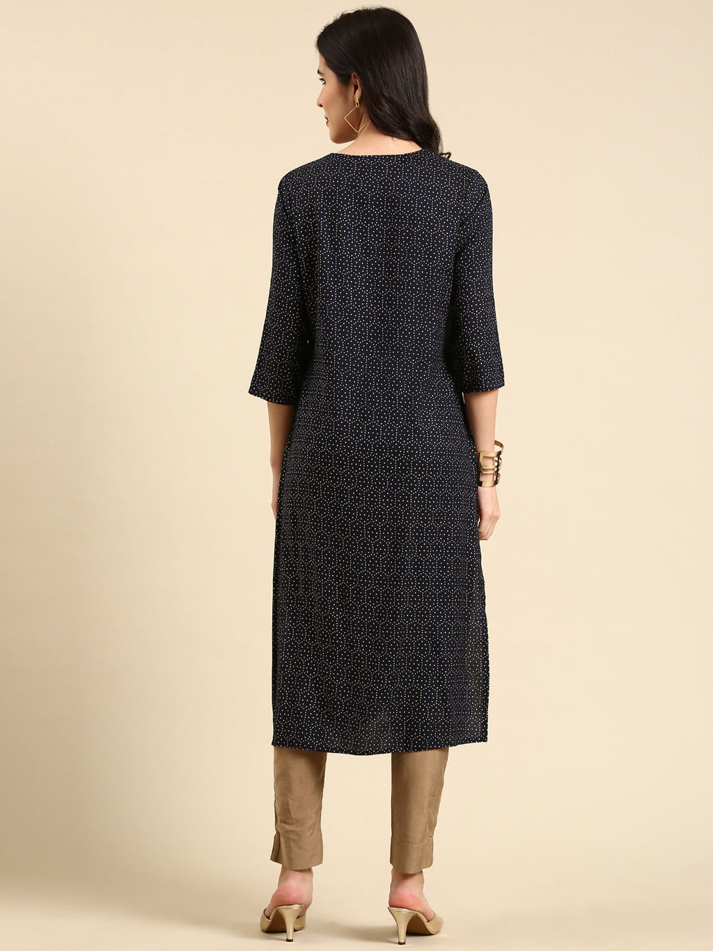 Women's Navy Blue Geometric Printed Straight Kurta