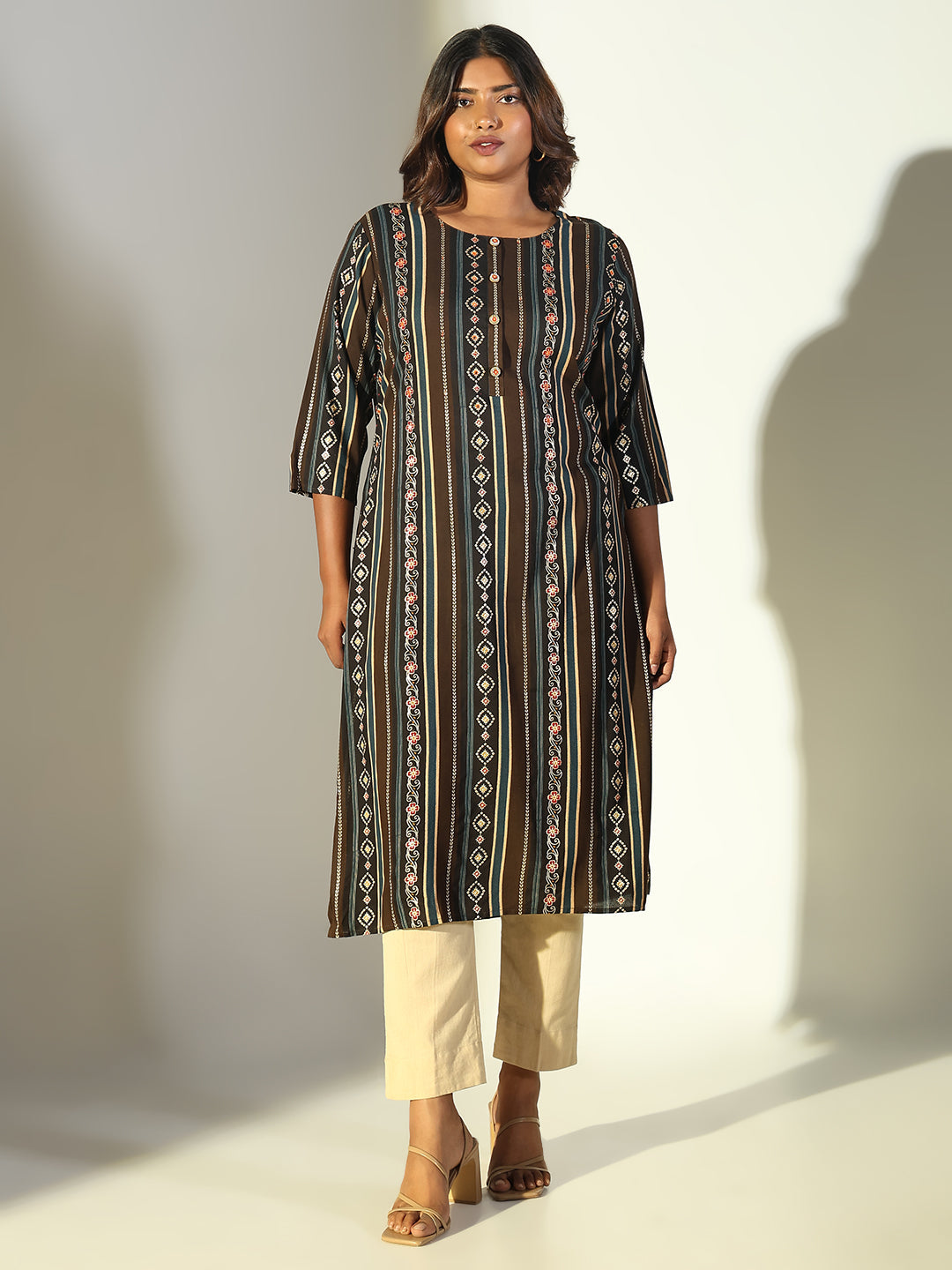 Women's Brown Graphic Straight Kurta