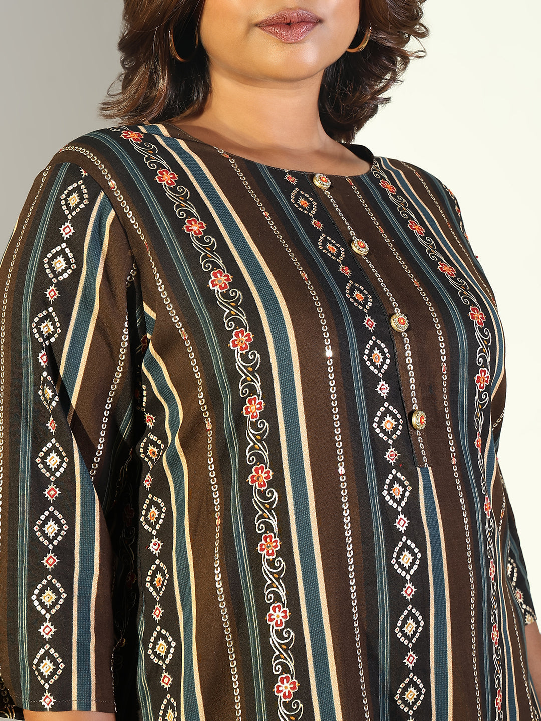 Women's Brown Graphic Straight Kurta