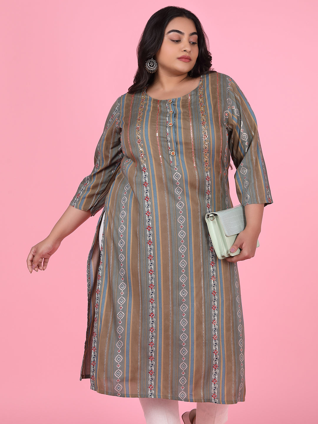 Women's Olive Floral Straight Kurta