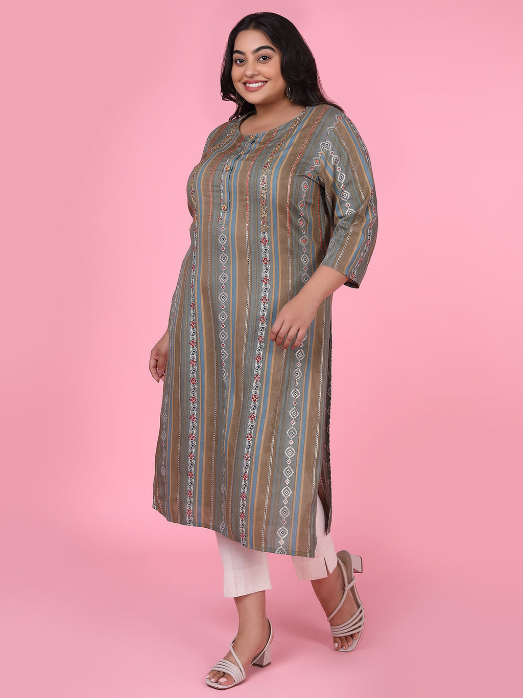 Women's Olive Floral Straight Kurta