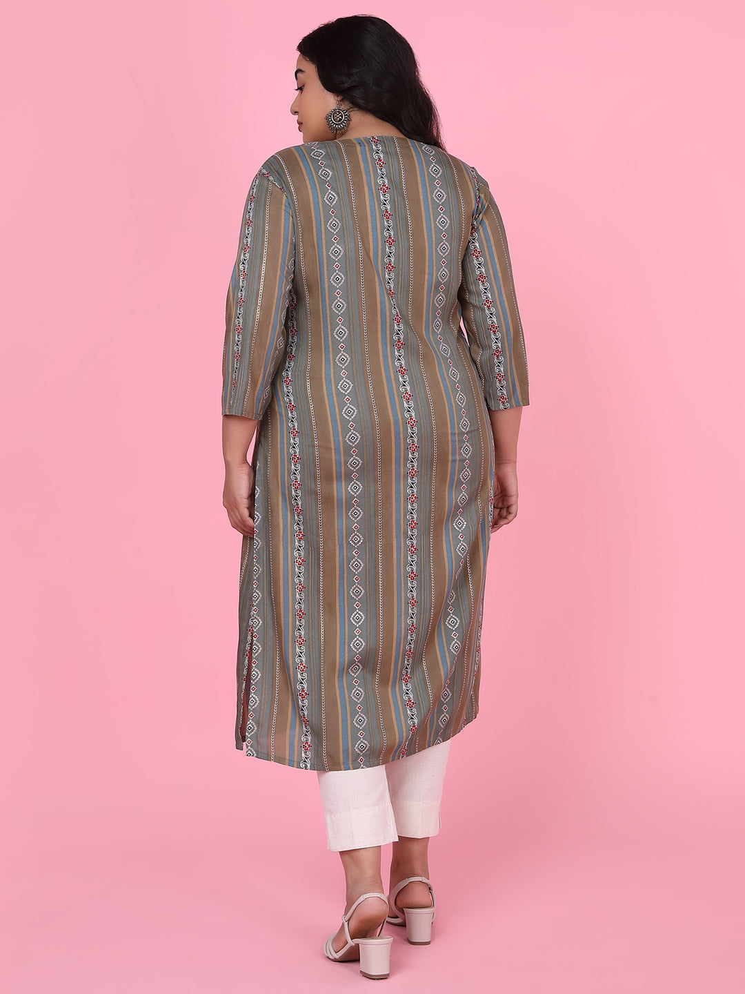 Women's Olive Floral Straight Kurta