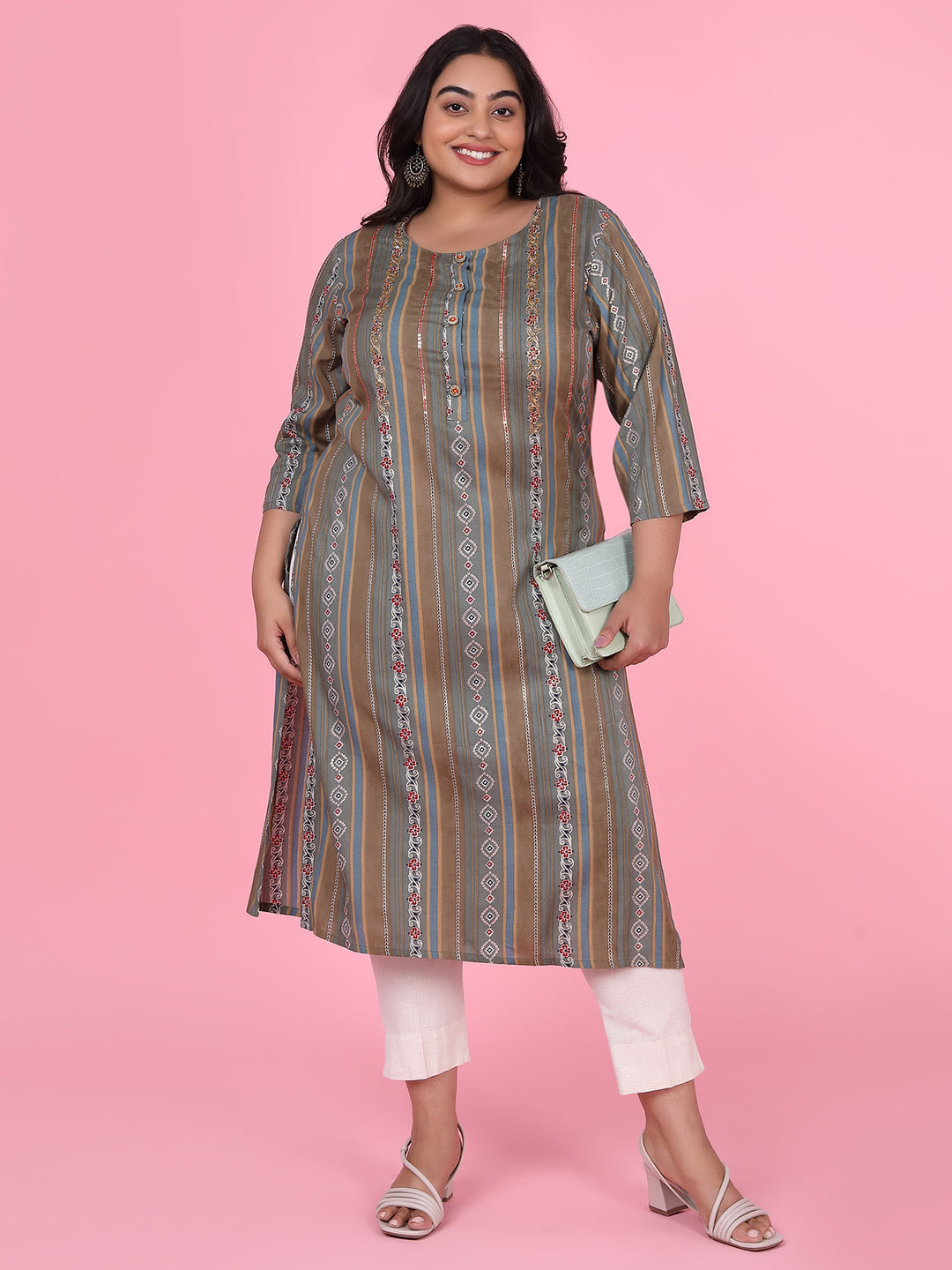Women's Olive Floral Straight Kurta