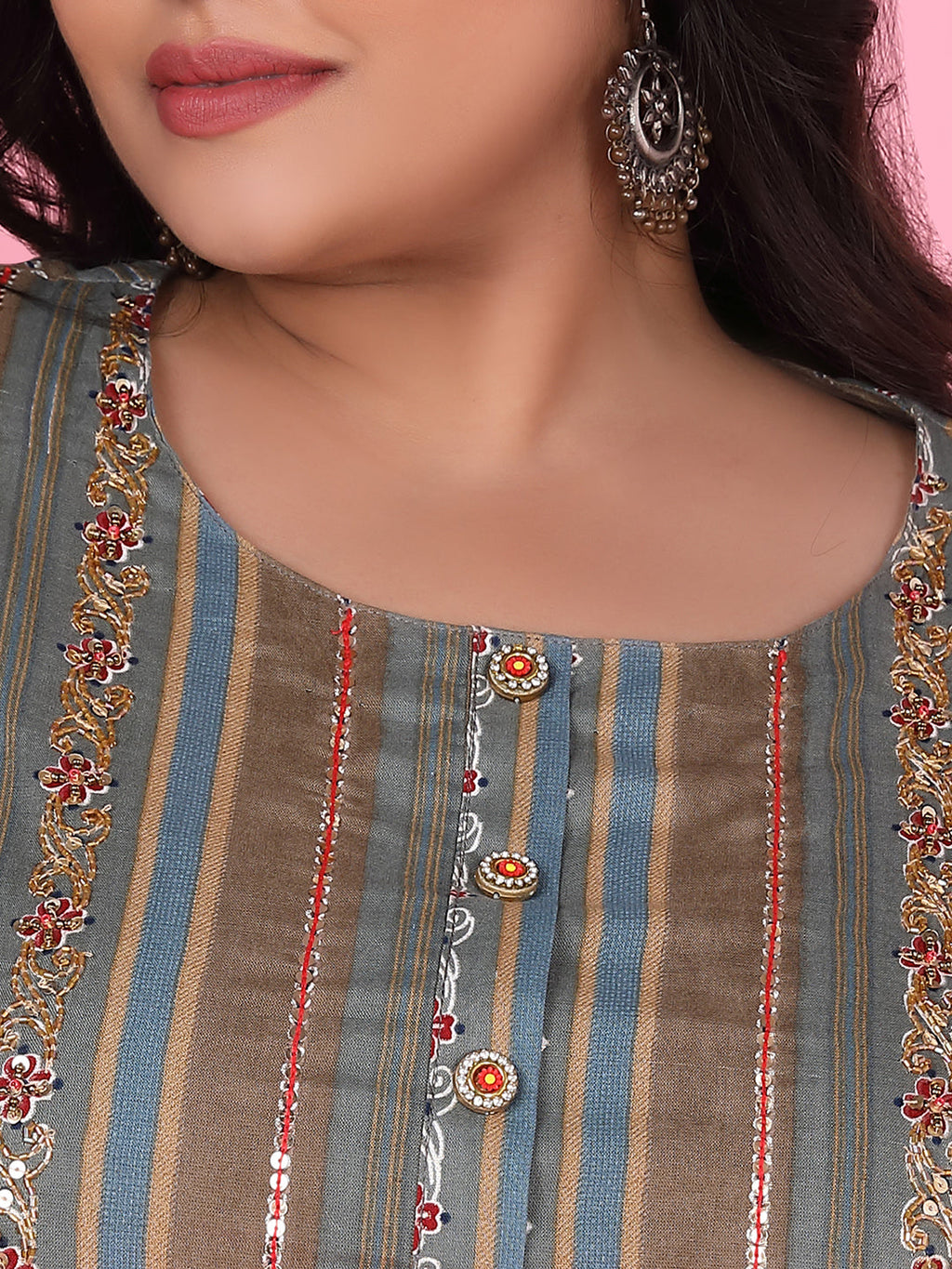 Women's Olive Floral Straight Kurta