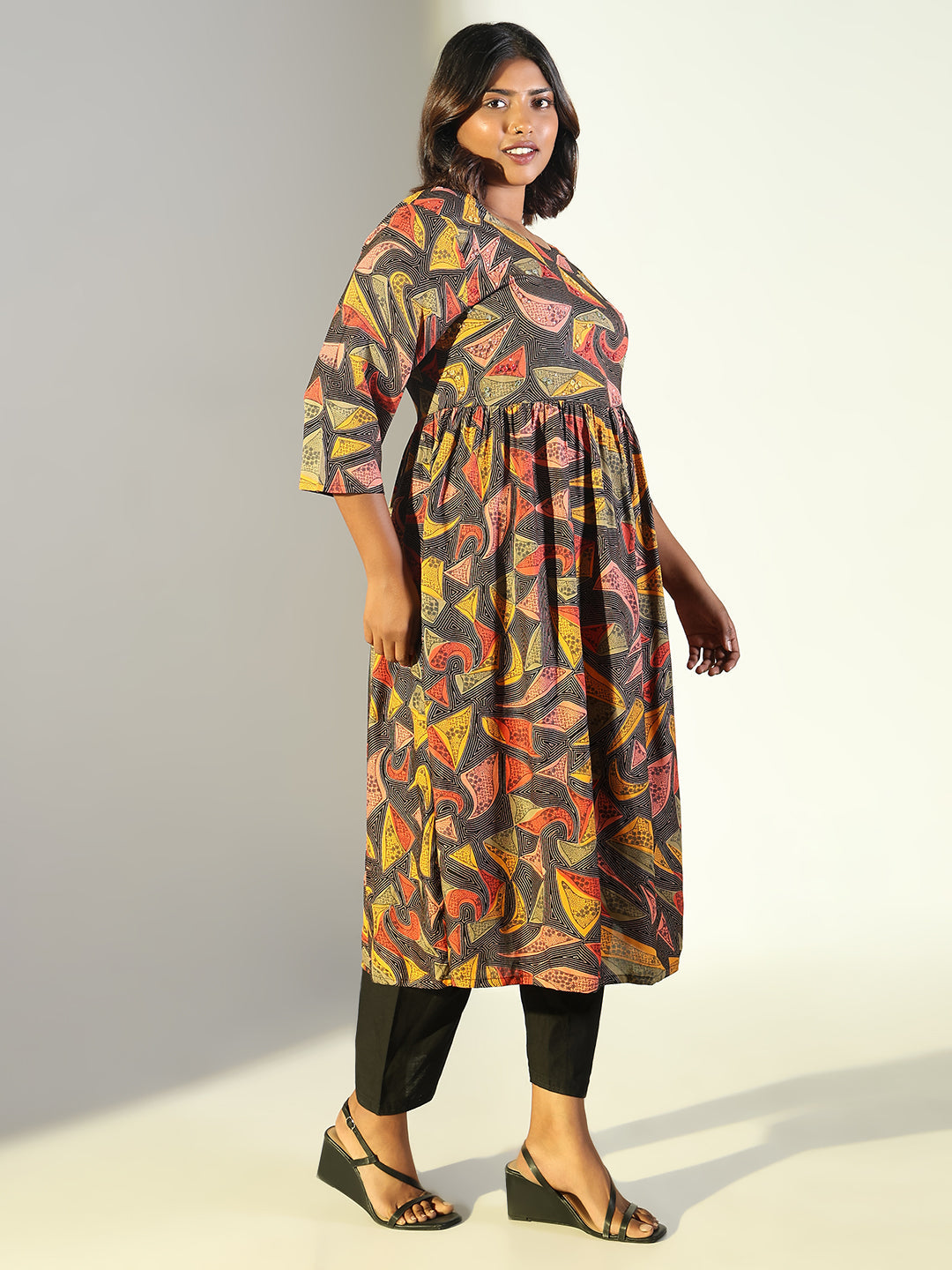 Women's Multi Abstract Anarkali Kurta