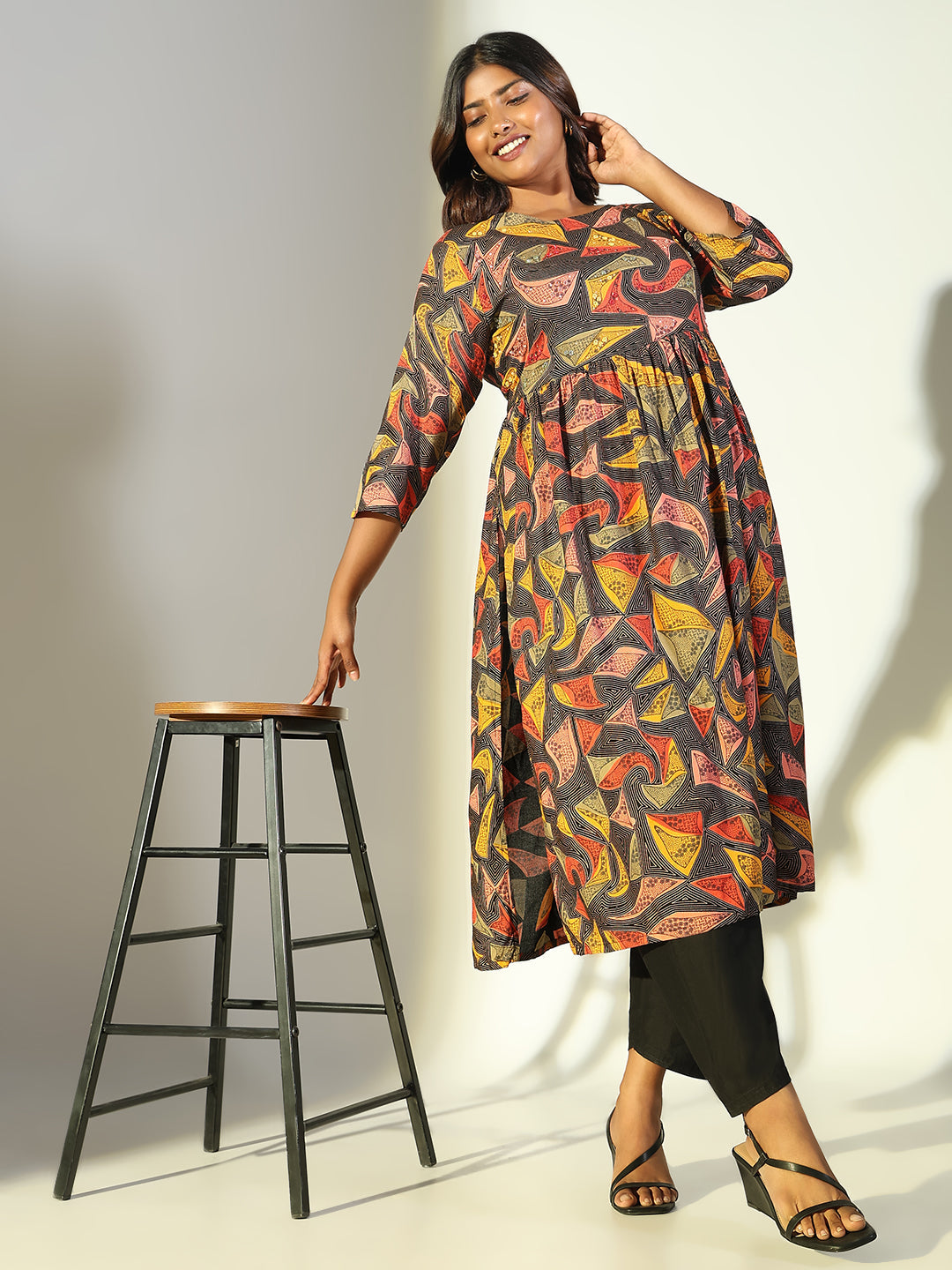 Women's Multi Abstract Anarkali Kurta