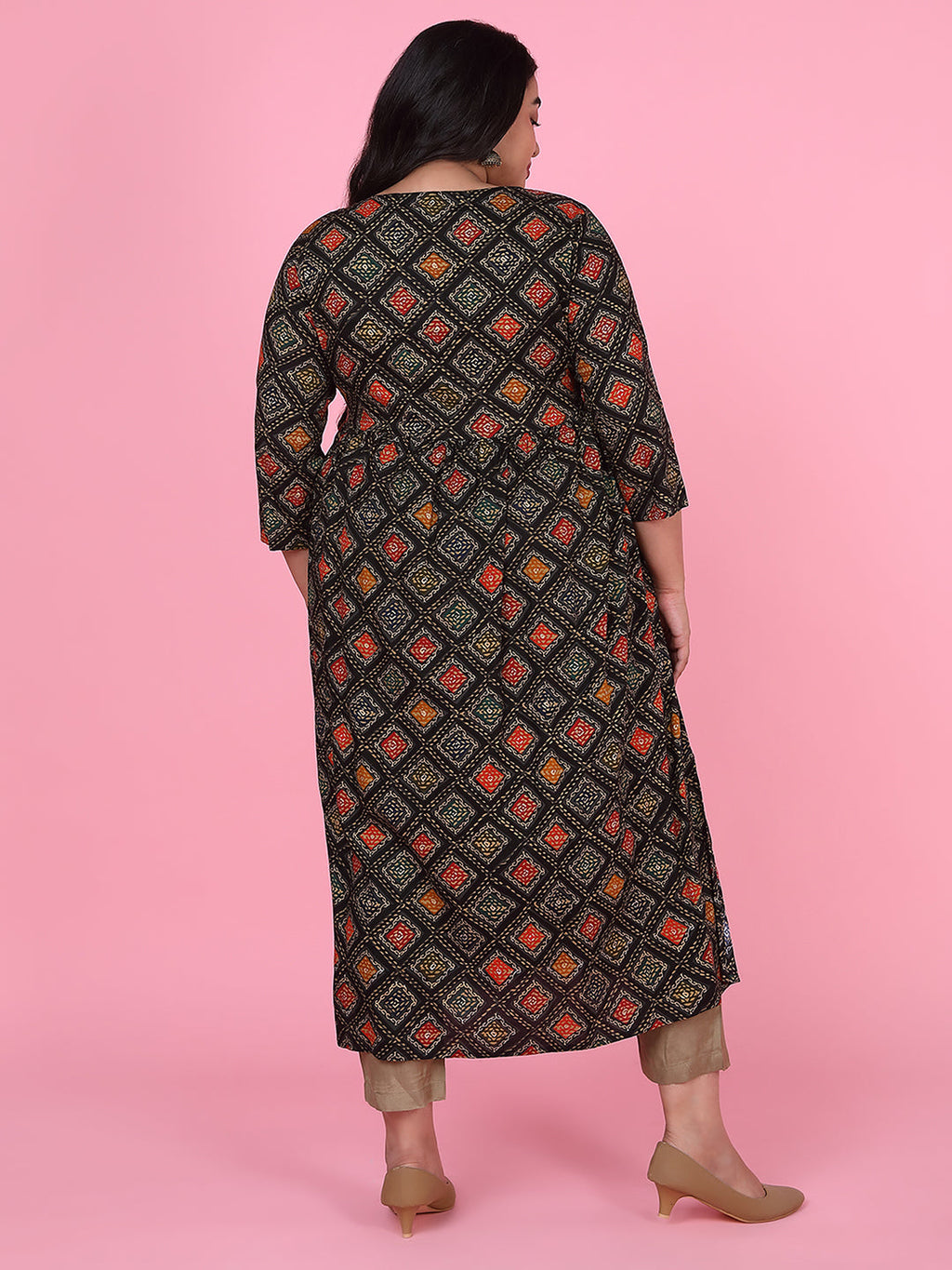 Women's Black Checked A Line Kurta