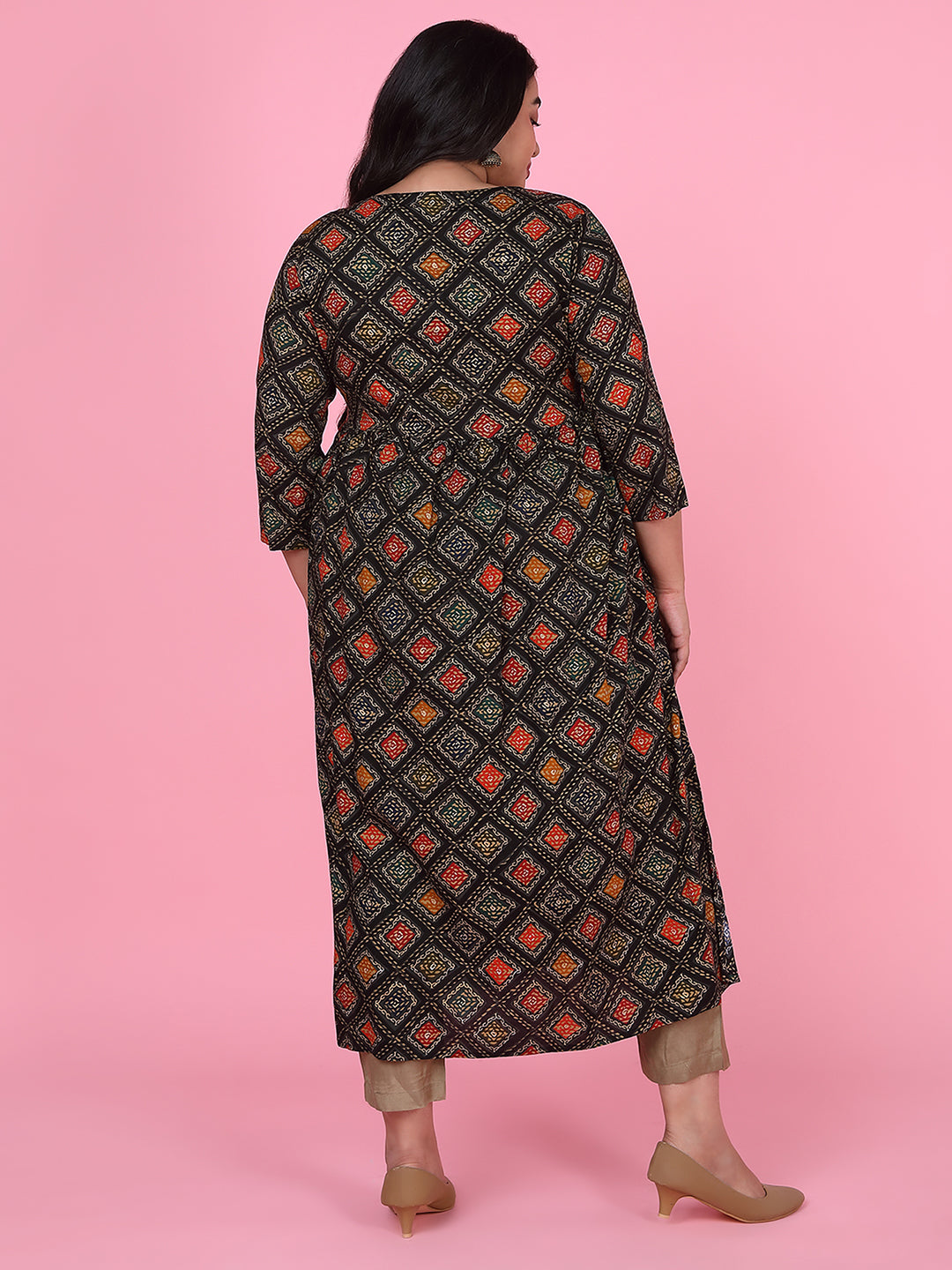 Women's Black Checked A Line Kurta