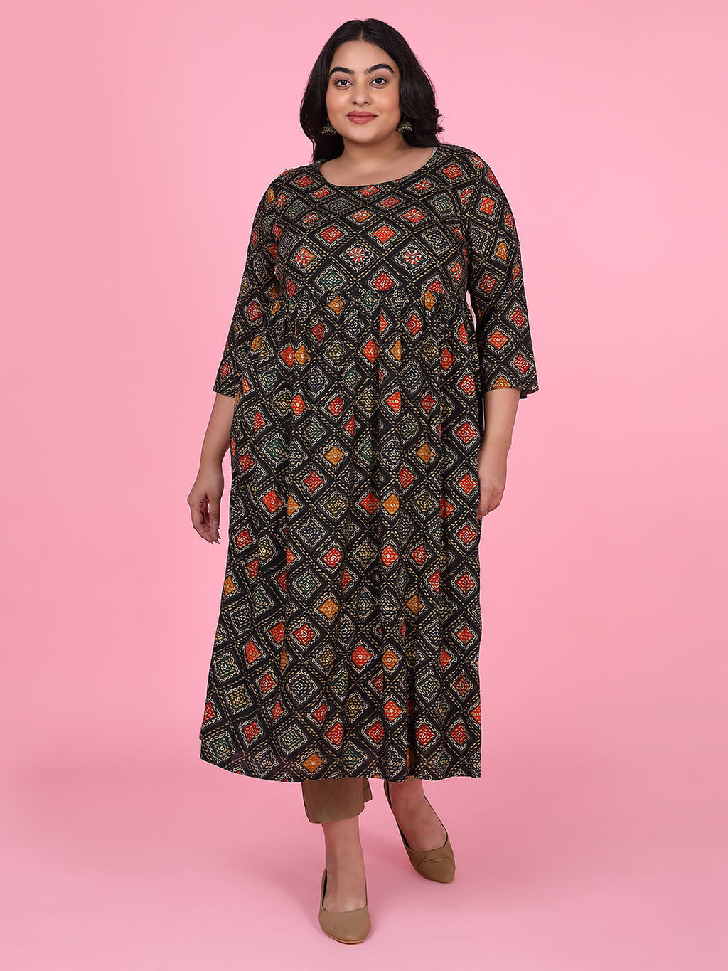 Women's Black Checked A Line Kurta