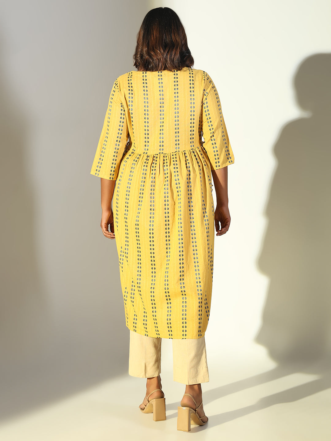 Women's Ethnic Yellow Graphic Straight Kurta