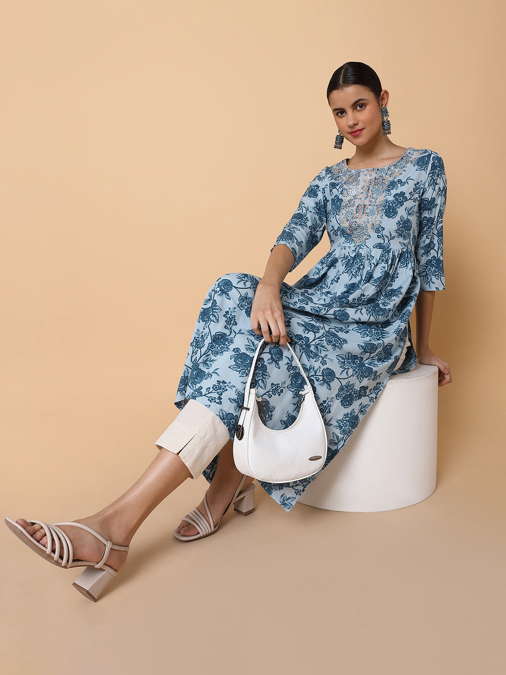 Women's Floral Blue Anarkali Kurta