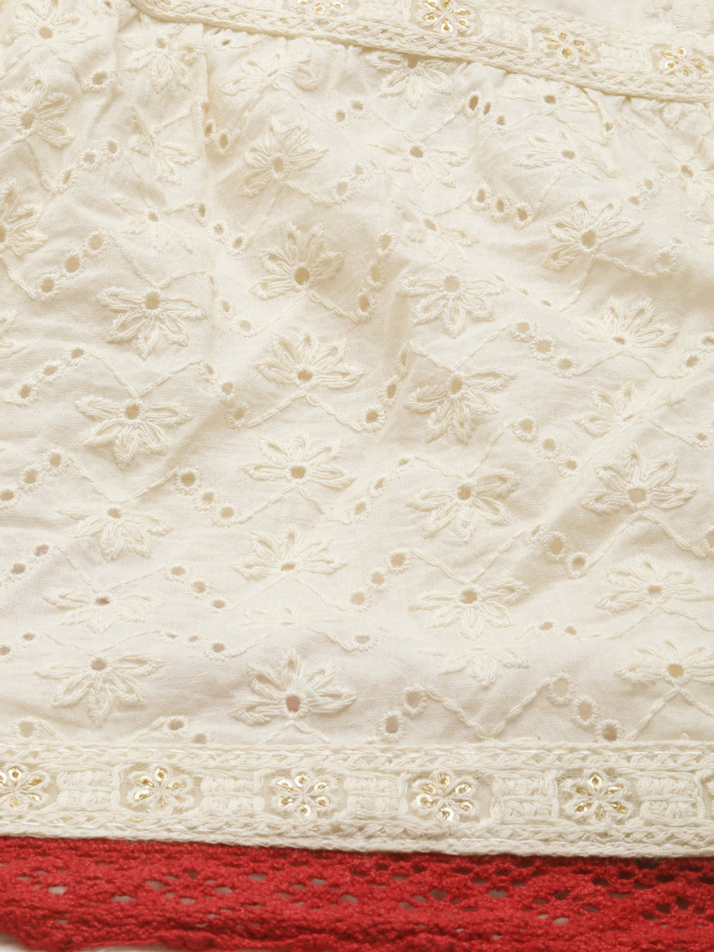 Women's Cream Floral Embroidered Tiered Anarkali Kurta