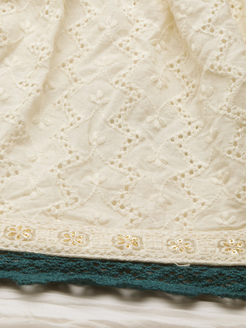 Women's Off White Floral Embroidered Tiered Anarkali Kurta