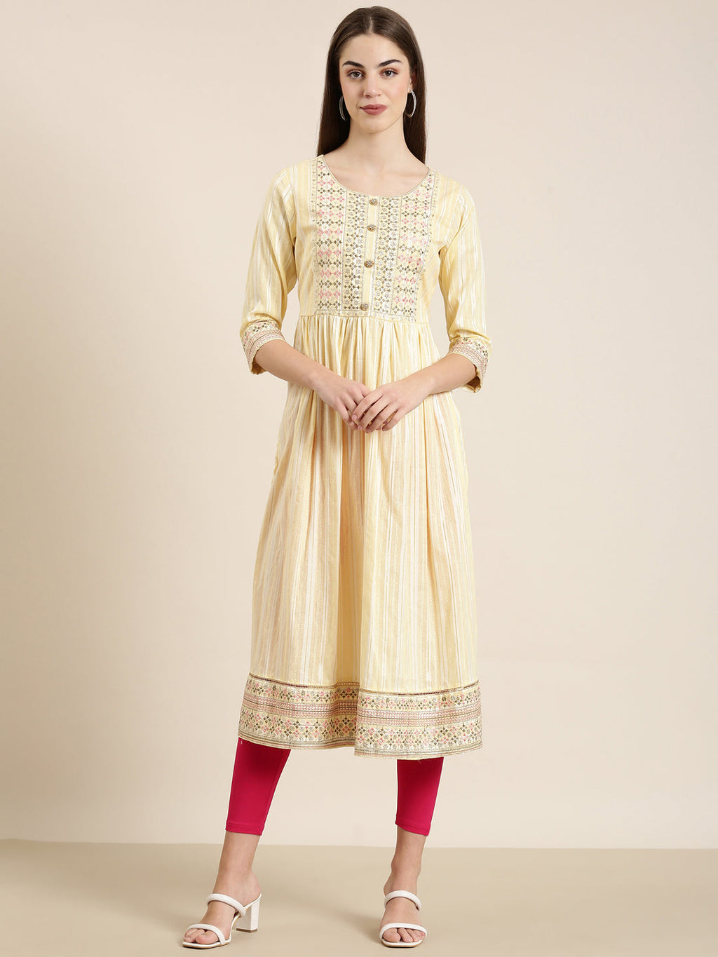 Women's Yellow Solid Straight Kurta