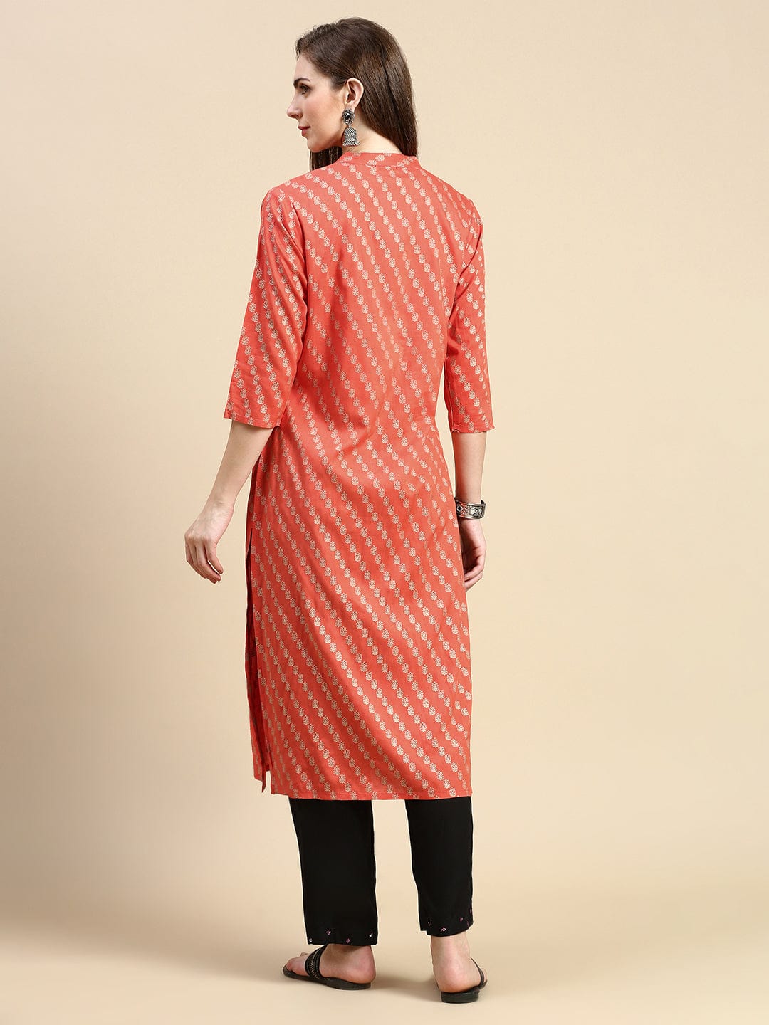 Women's Floral Orange Straight Kurta