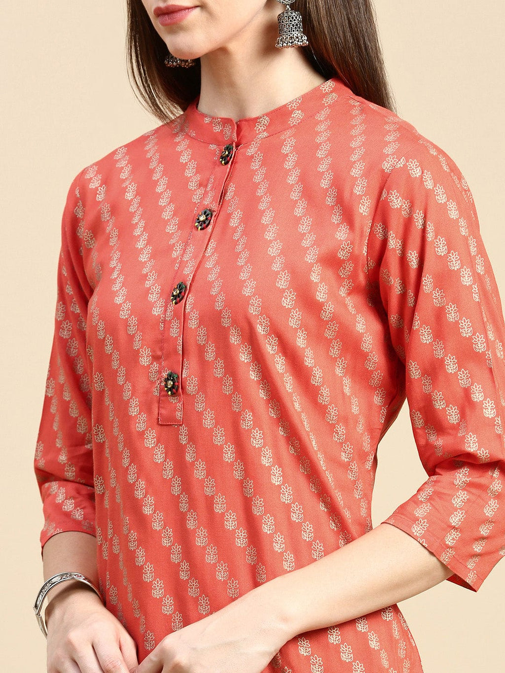 Women's Floral Orange Straight Kurta