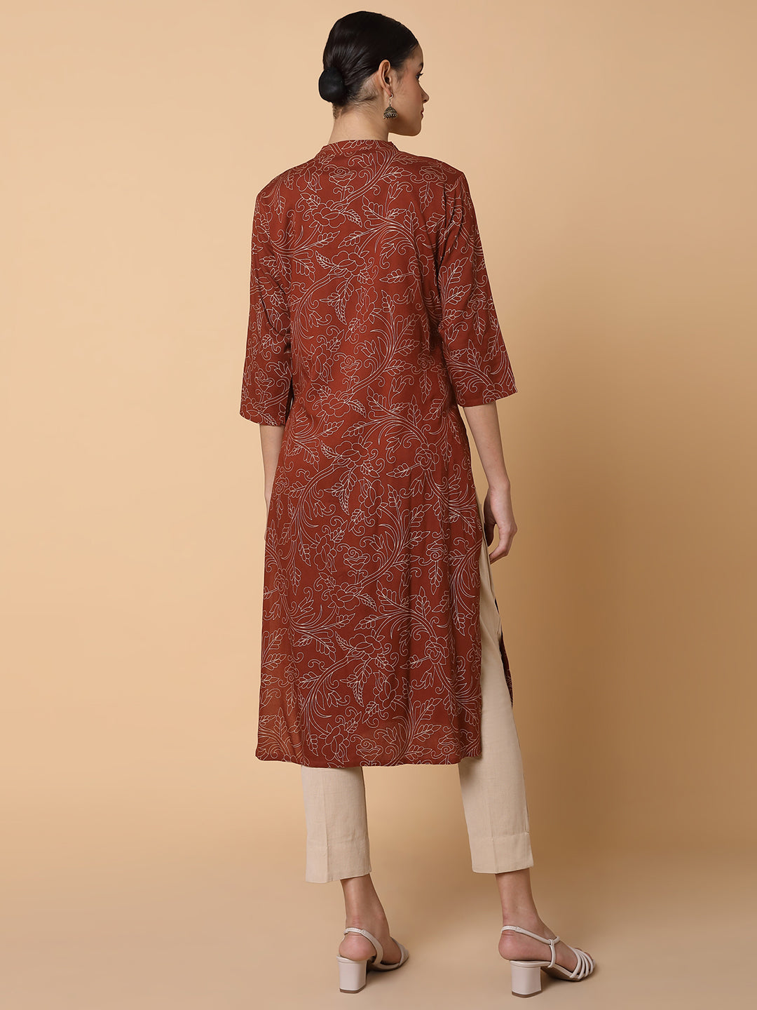 Women's Floral Brown Straight Kurta