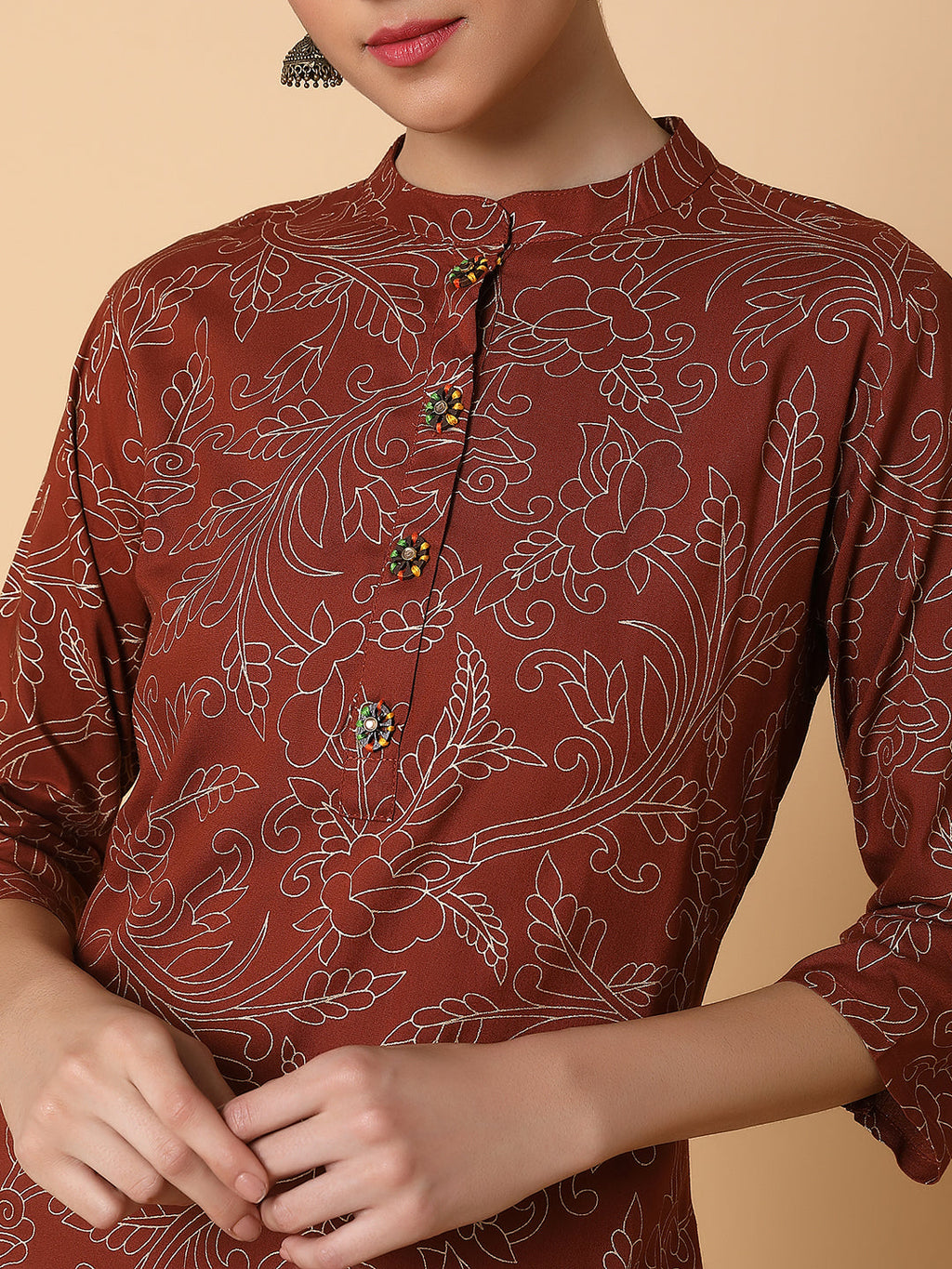 Women's Floral Brown Straight Kurta