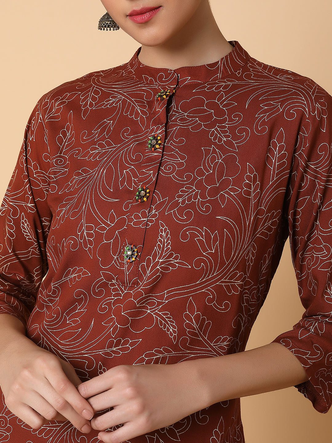 Women's Floral Brown Straight Kurta