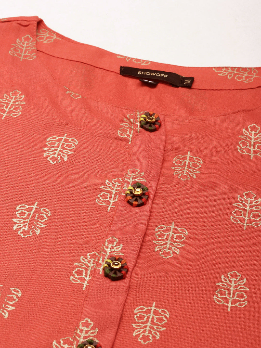 Women's Coral Ethnic Motifs Printed Straight Kurta