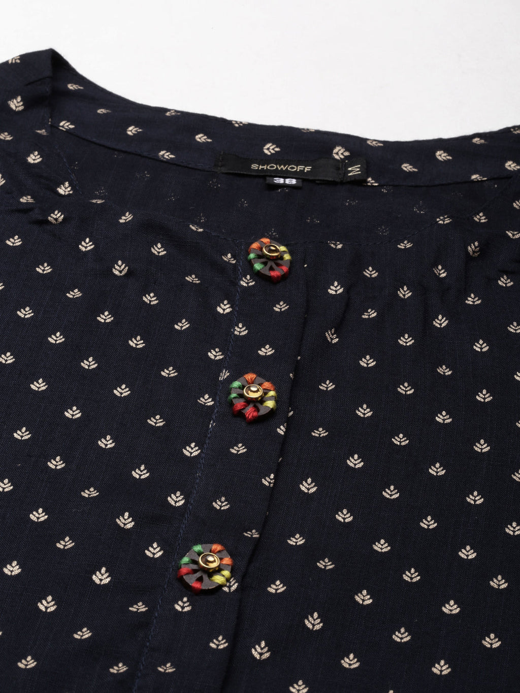 Women's Navy Blue Ethnic Motifs Printed Straight Kurta