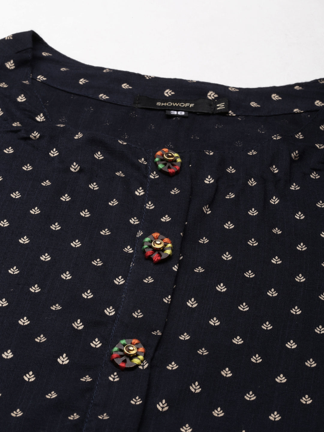 Women's Navy Blue Ethnic Motifs Printed Straight Kurta