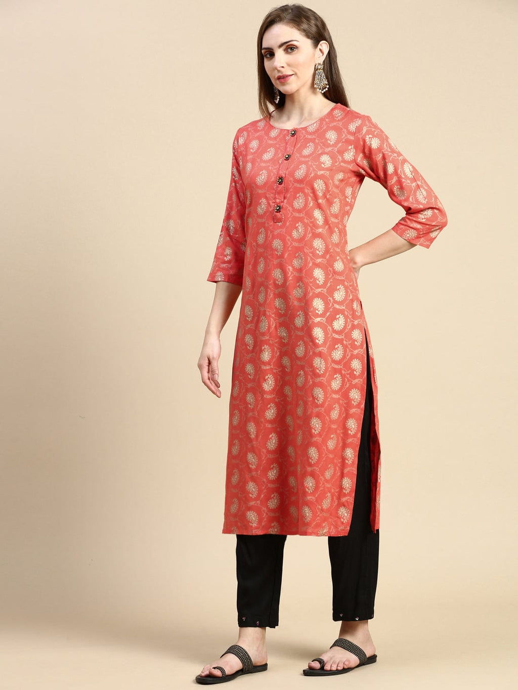 Women's Paisley Orange Straight Kurta