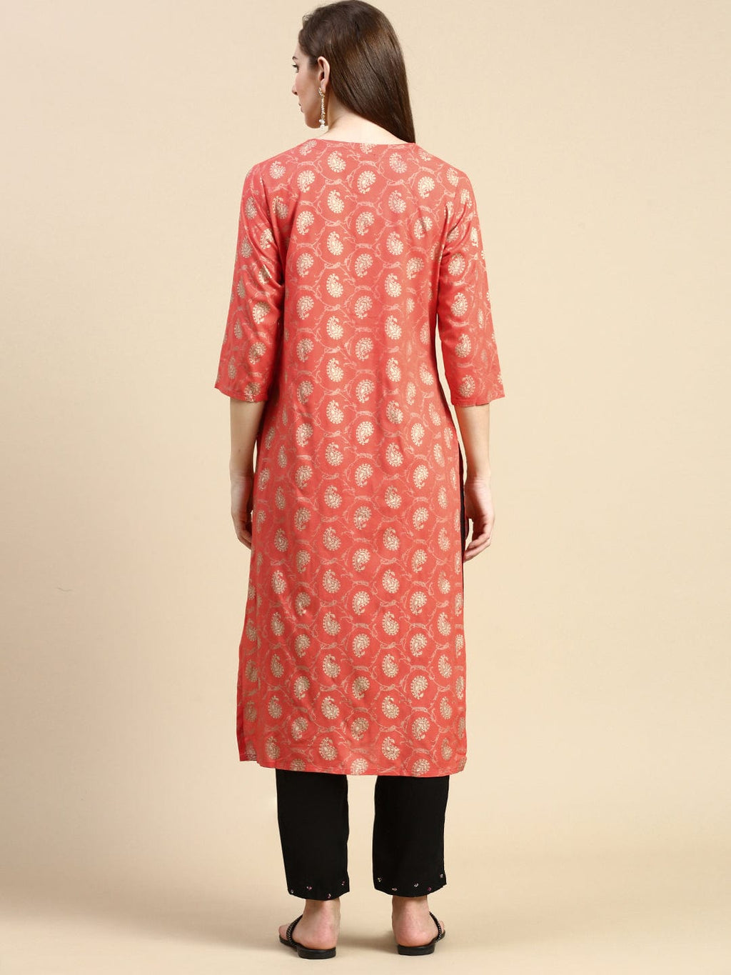 Women's Paisley Orange Straight Kurta
