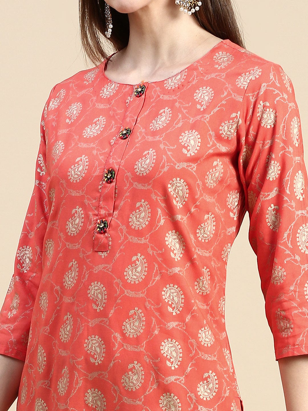 Women's Paisley Orange Straight Kurta