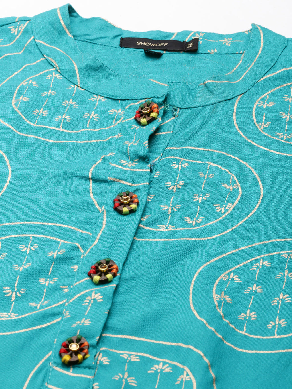 Women's Turquoise Blue Ethnic Motifs Printed Straight Kurta