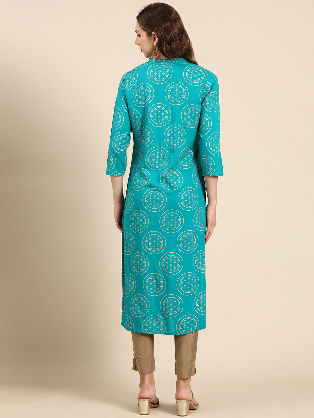 Women's Turquoise Blue Ethnic Motifs Printed Straight Kurta