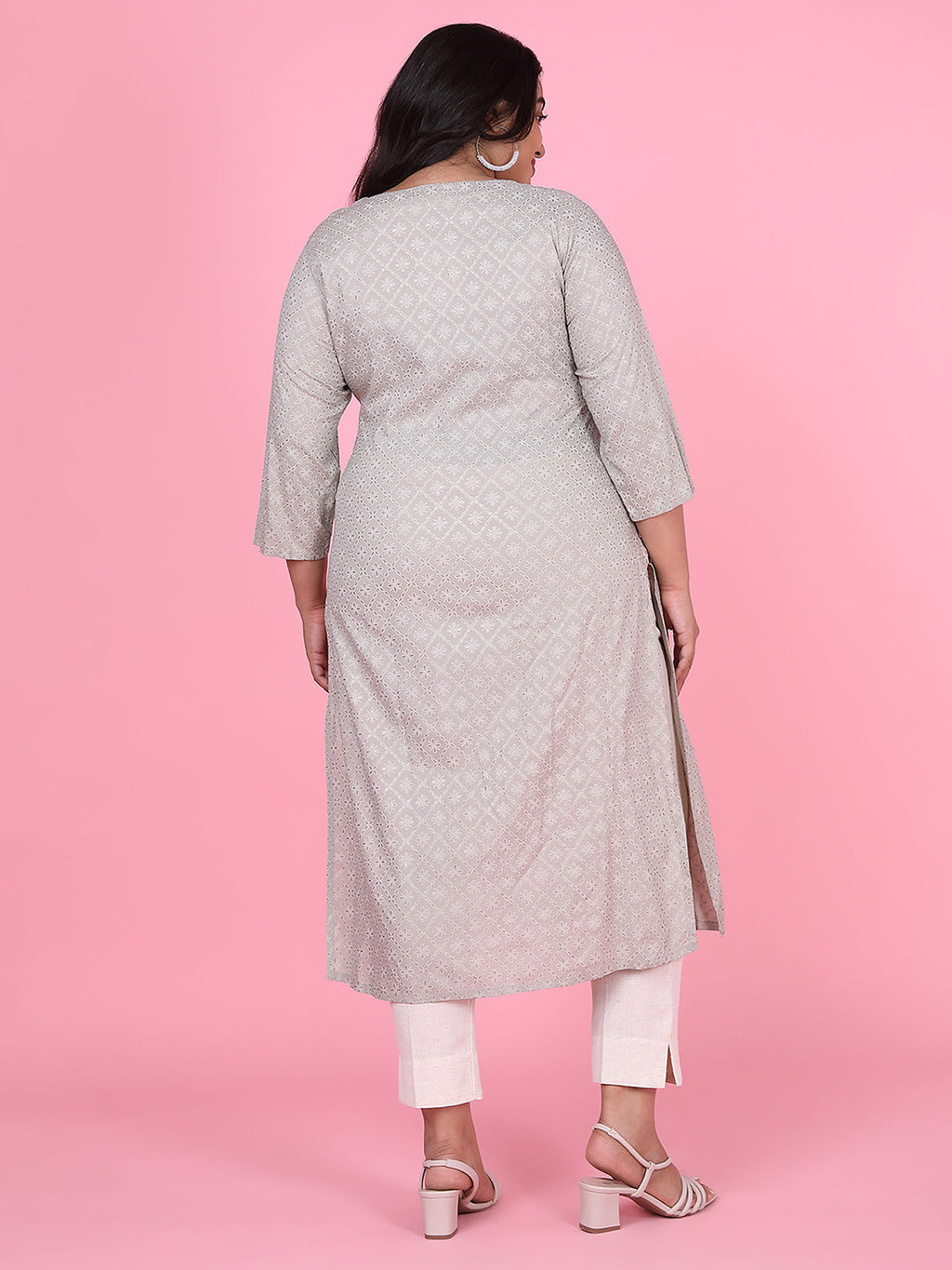 Women's Grey Floral Straight Kurta