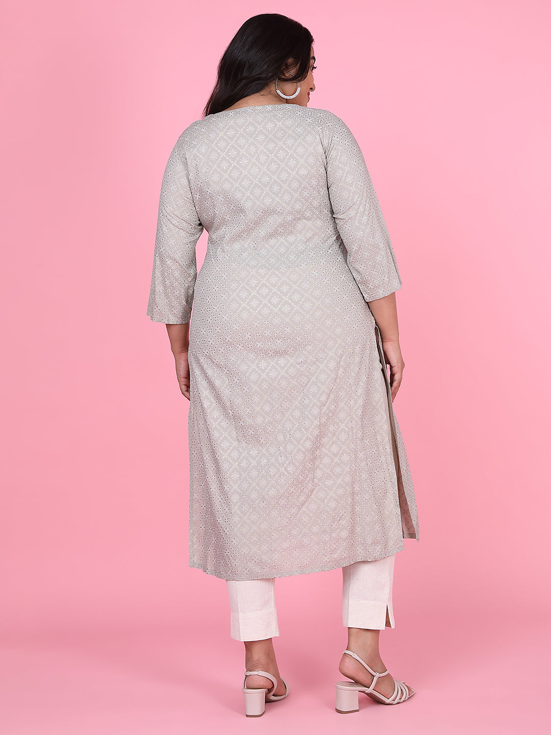 Women's Grey Floral Straight Kurta