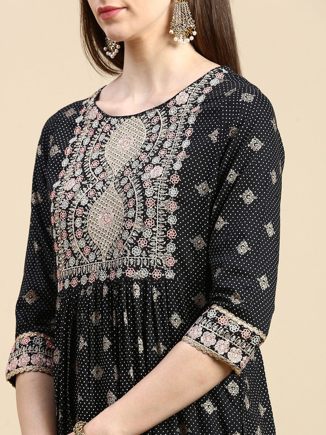 Women's Floral Black Anarkali Kurta