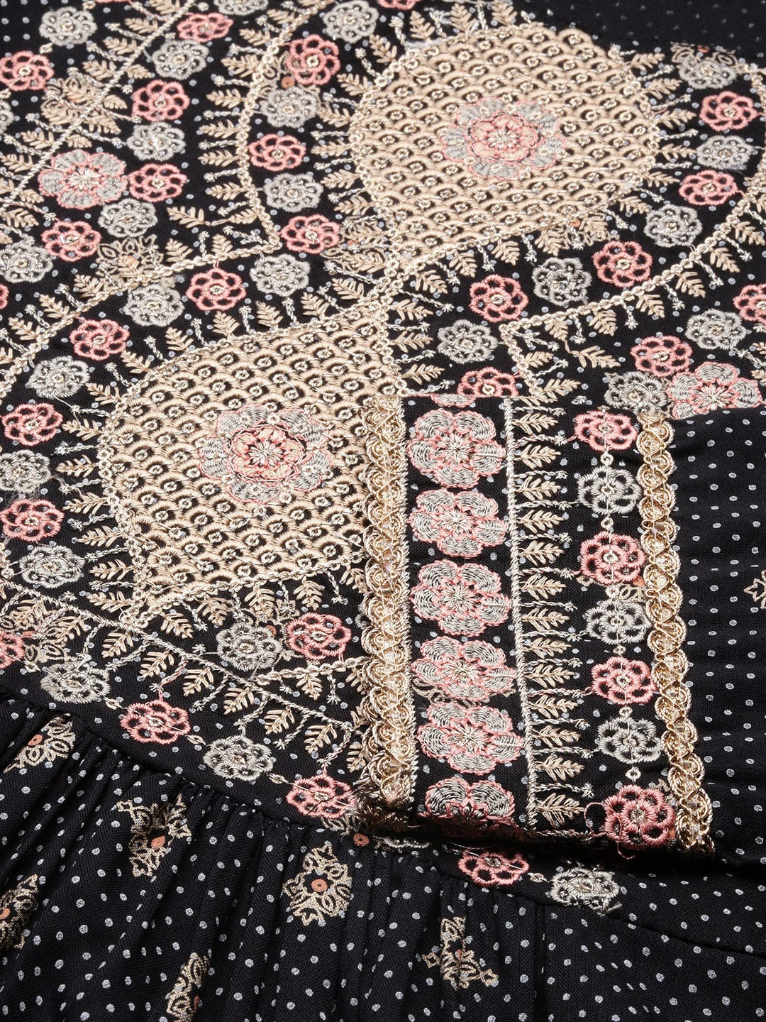 Women's Floral Black Anarkali Kurta