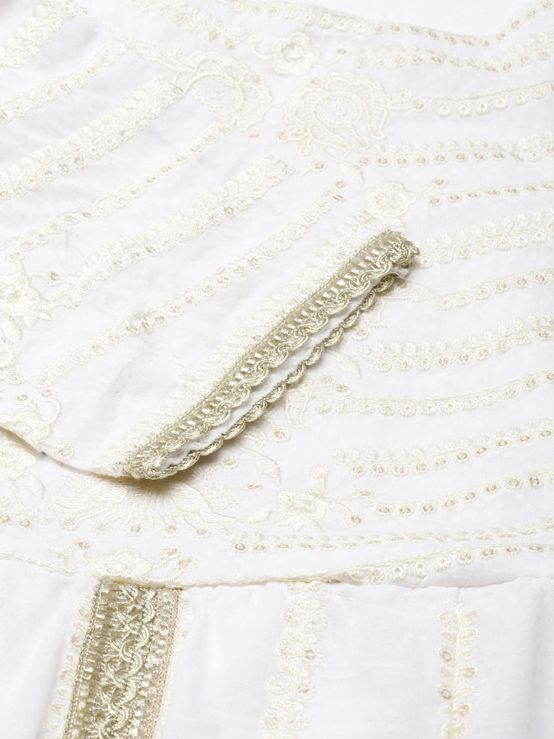 Women's Anarkali Off White Embellished Kurta Sets with Dupatta & Potli Bag