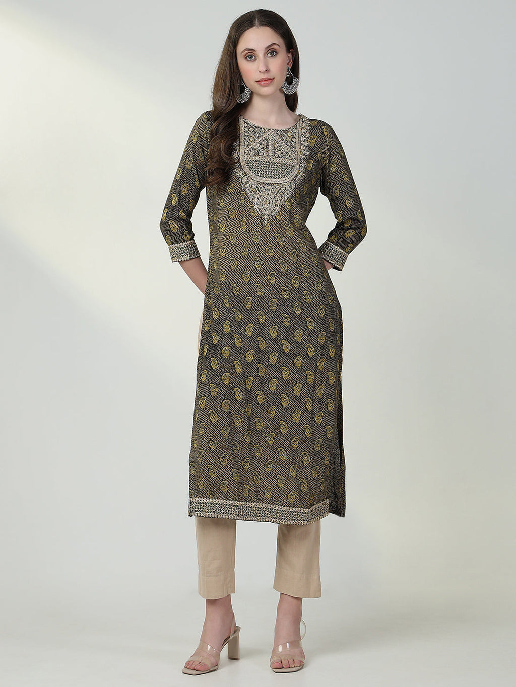 Women's Green Paisley Straight Kurta
